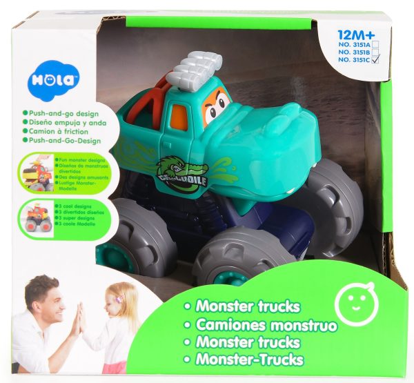 ⁦Ensemble de jouets Monster Truck Big Wheels Véhicules animaux à tirer vers l'arrière, voiture taureau à friction, voiture crocodile Push and Go 3 designs pour bébé⁩ - الصورة ⁦3⁩