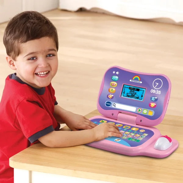 VTech - Ordi Genius Pro Rose, Ordinateur Portable Enfant avec Écran Rétroéclairé, Souris, 20 Jeux Évolutifs, Jouet Éducatif, Cadeau Enfant de 3 Ans à 7 Ans - Contenu en Français – Image 3