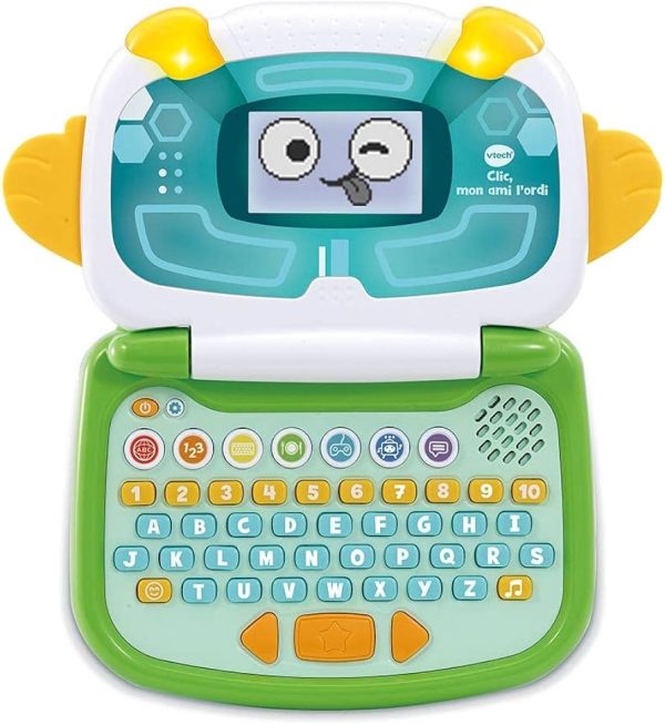 VTech - Clic, Mon Ami l'Ordi Bleu et Vert, Ordinateur Portable Enfant avec Écran Rétroéclairé et Animé, 9 Jeux Éducatifs, Jouet Interactif, Cadeau Enfant de 3 Ans à 6 Ans - Contenu en Français – Image 3