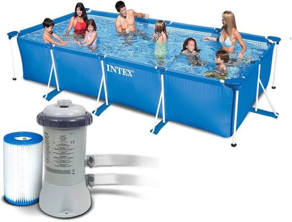 Piscine Metal frame rectangulaire tubulaire 450x 220x 84cm avec pompe de filtration – Intex